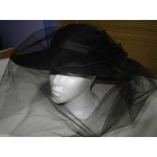 Mujer&apos;s black made in USA 100% wool dress hat with a black flower and full veil  eb-47188695